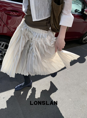 LONSLAN 2025 SUMMER 百褶风琴不规则腰头设计半裙