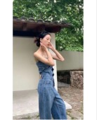 LONSLAN 两件套 女高腰阔腿裤 2022summer夏季 性感牛仔抹胸上衣套装