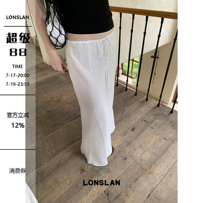 LONSLAN 2026SUMMER 夏季棉麻下摆鱼尾半裙