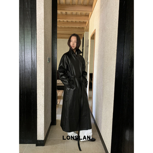 翻领腰带长款 新款 皮衣外套 2025秋季 LONSLAN