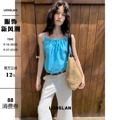 LONSLAN 2026夏季新款绑带抽绳吊带背心