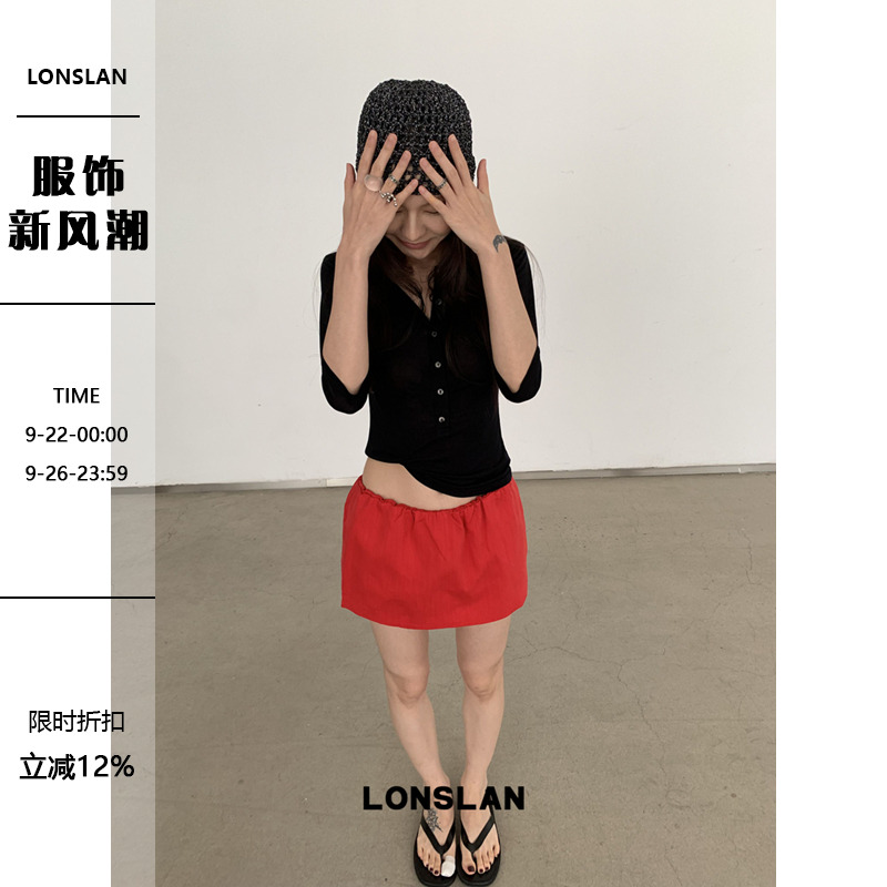 LONSLAN 25SUMMER 低腰棉麻短裙