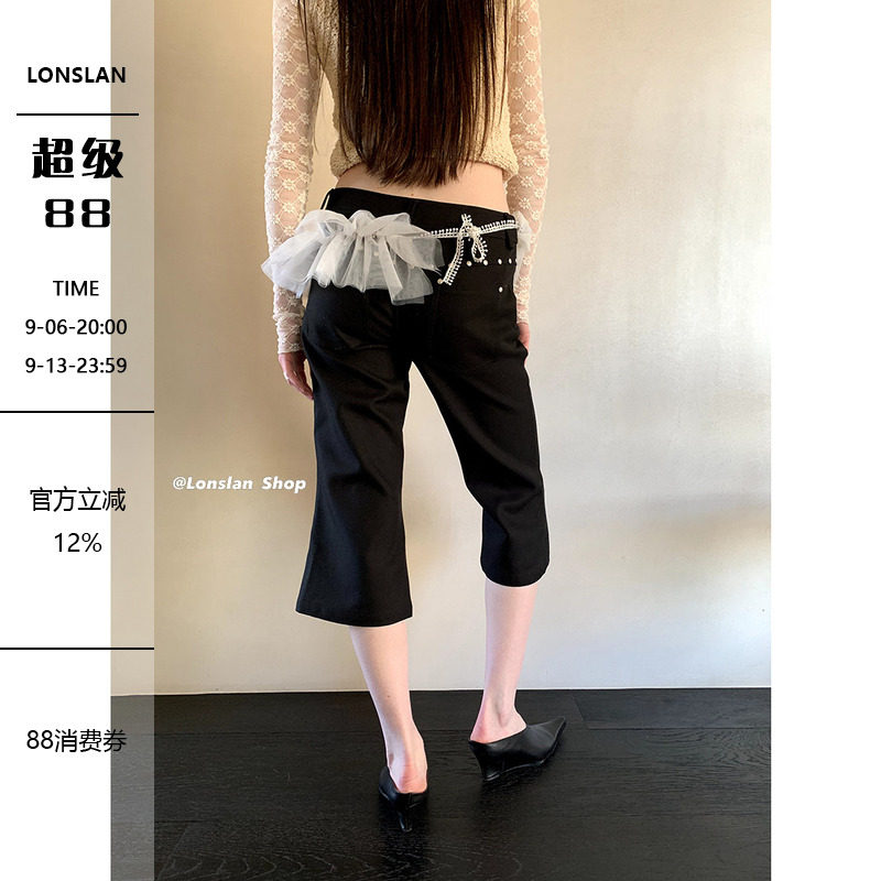 LONSLAN低腰微喇7分裤短裤图片