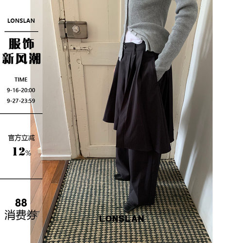 LONSLAN 2026AW假两件条纹百褶西装裙裤