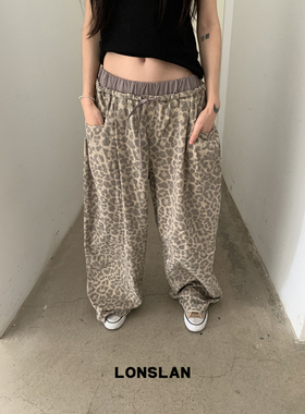 LONSLAN 25SUMMER 腰头拼接豹纹阔腿裤