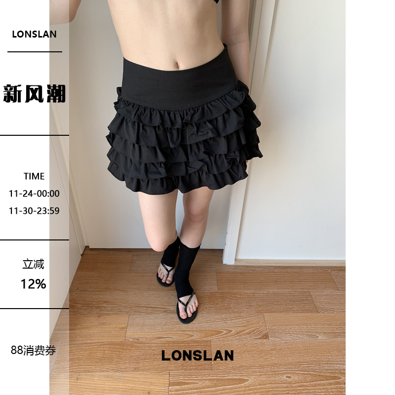 LONSLAN25SUMMER 简约多层收腰蛋糕花边短裙