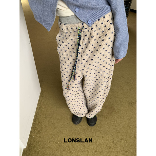 LONSLAN 2025秋季新款 羊羔毛爱心图案毛绒保暖抽卫裤
