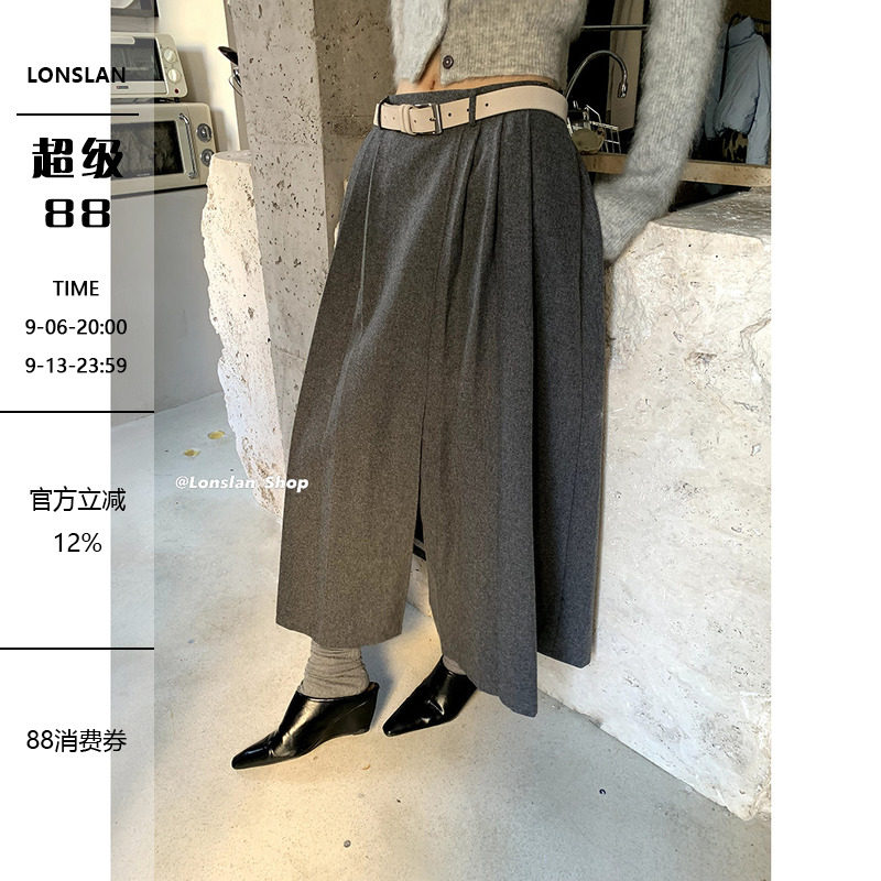 LonslanShop垂感A字百褶半身裙图片