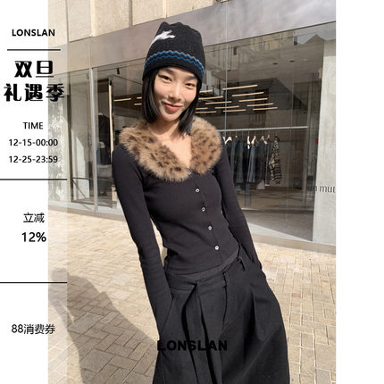 LONSLAN 25AW 12.8  00:00NEW 豹纹 毛领拼接 长袖开衫