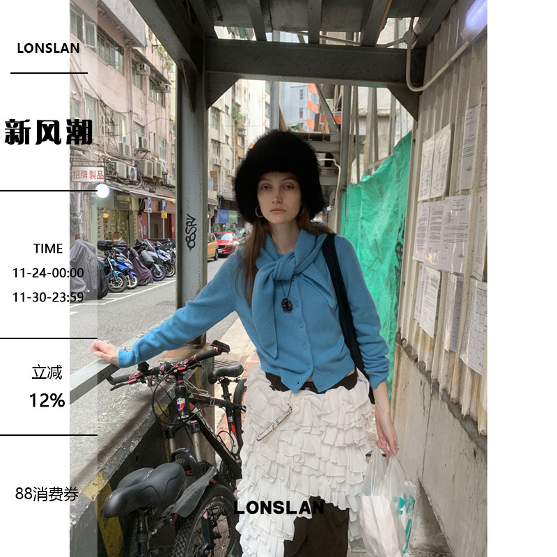 LONSLAN24WINTER 11/30 20:00NEW 披肩绑带针织羊毛开衫