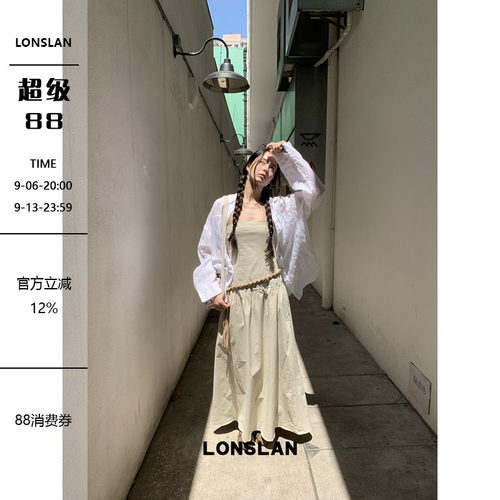 LONSLAN25SUMMER 气质简约收腰抹胸连衣裙