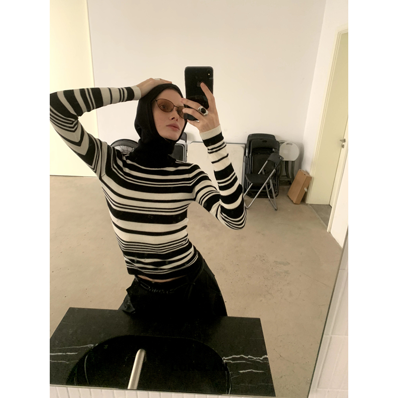 LONSLAN 2024秋季新款简约秋冬保暖两件套打底套头帽长袖针织打底