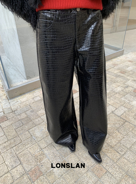LONSLAN 25AW 12.8  00:00NEW 纹路皮裤阔腿裤