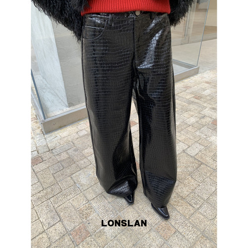 LONSLAN 25AW 12.8  00:00NEW 纹路皮裤阔腿裤
