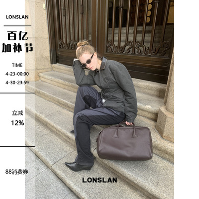 LONSLAN 24WINTER 12/9 20:00NEW收腰夹棉皮领拼接工装棉服外套