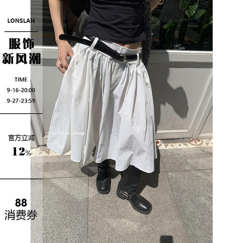 LOSLAN大摆伞百褶A字半身裙