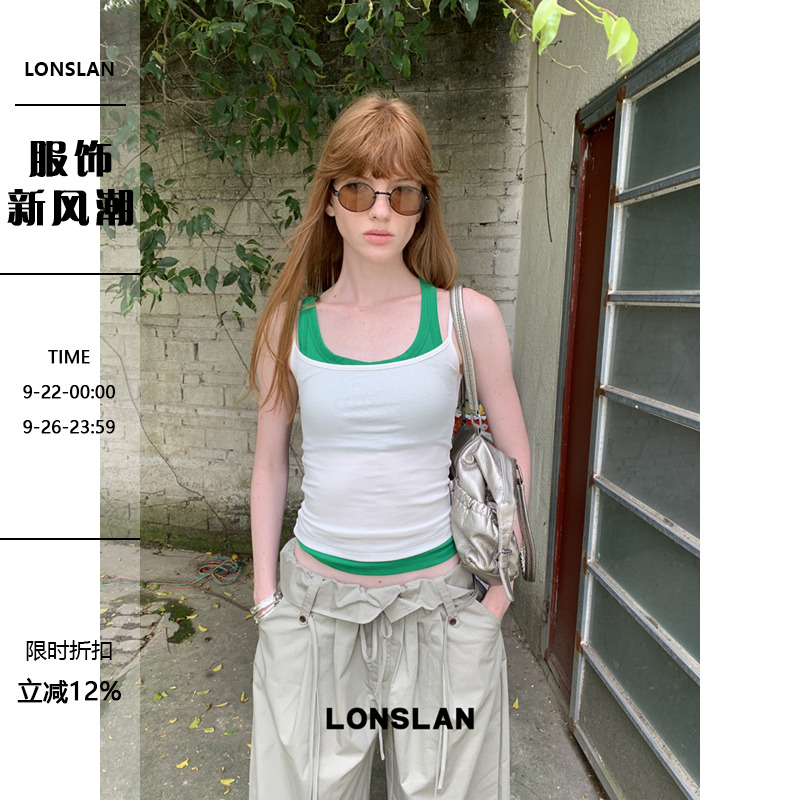 LONSLAN25SUMMER 假两件拼色背心
