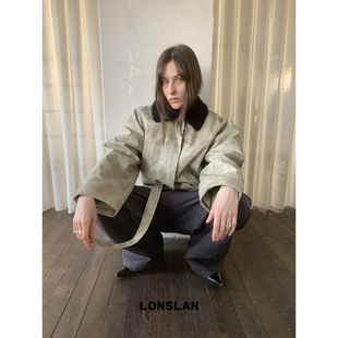 LONSLAN 24WINTER 00NEW羊羔毛翻领腰带皮衣外套