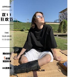 LONSLAN 2025春夏新款慵懒风宽松显瘦休闲大件圆领短袖T恤上衣女
