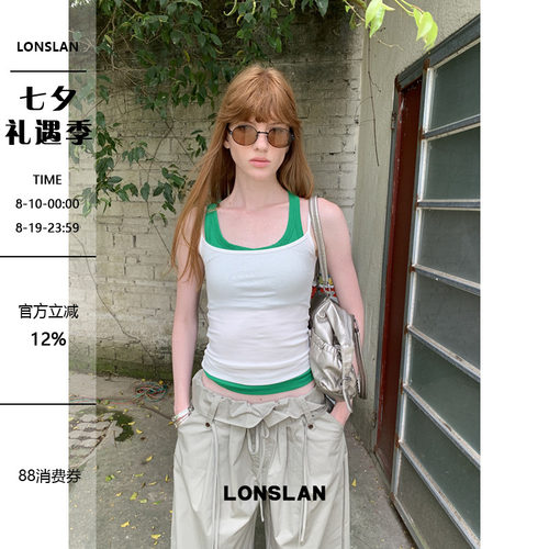 LONSLAN25SUMMER 假两件拼色背心
