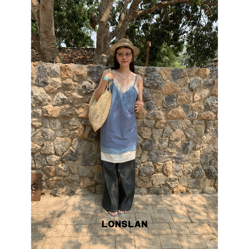 LONSLAN 2026SUMMER春夏新款 蕾丝花边叠穿两件套吊带连衣裙