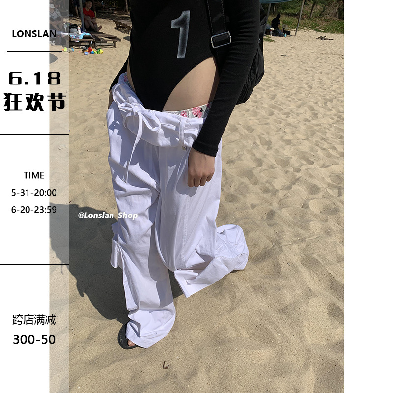 LONSLAN SUMMER 2/17NEW 小众设计师腰头卷边绑带口袋休闲工装裤 女装/女士精品 休闲裤 原图主图