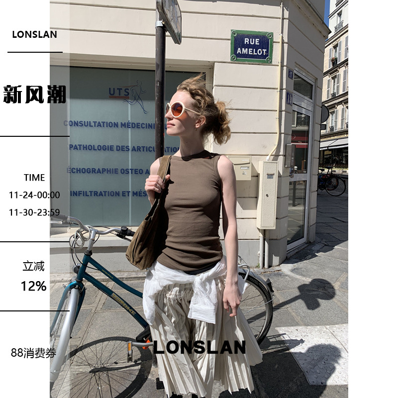 LONSLAN 2025 SUMMER 棉麻舒适纯色背心