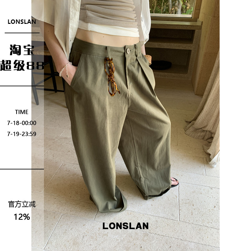 LONSLAN 25SUMMER 裤脚翻边简约工装阔腿裤