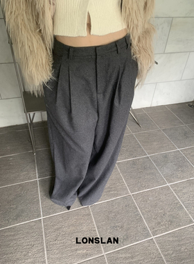 LOSLAN 2024秋冬新款休闲直筒显瘦毛呢西装阔腿裤长裤女