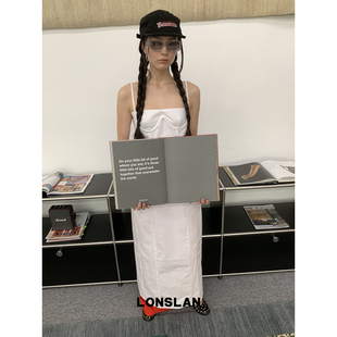 LONSLAN25SUMMER 简约干净细肩带直筒吊带叠穿连衣裙