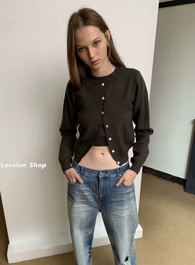 LONSLAN 2023秋季新款长袖圆领单排扣显瘦休闲毛针织开衫外套女