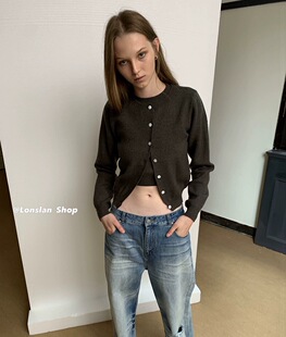 长袖 LONSLAN 2023秋季 新款 外套女 圆领单排扣显瘦休闲毛针织开衫