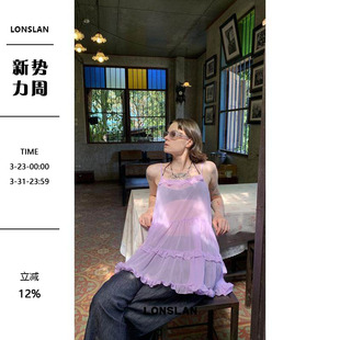 LONSLAN 韩系叠穿粉色吊带花边娃娃纱裙连衣裙纯欲风 2025春夏新款