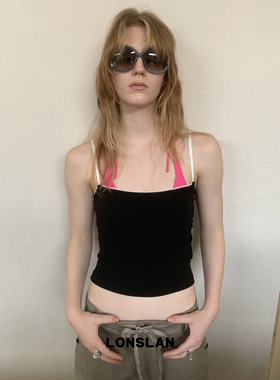 LOSLAN 25SS 简约拼色蕾丝边细肩带背心