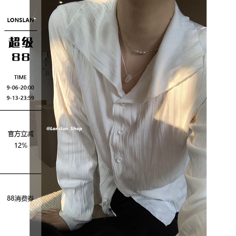 lonslan秋款小众大翻领百搭上衣图片