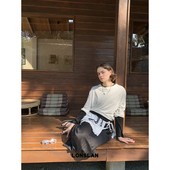 小众设计宽松休闲长袖 LONSLAN 2025春夏新款 圆领多色基础T恤上衣