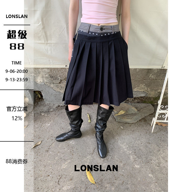 LONSLAN 2026春夏新品设计感拼接波点百褶裤裙七分裤图片