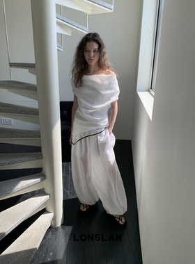 LONSLAN25SUMMER  空气感斜肩上衣+萝卜阔腿裤套装
