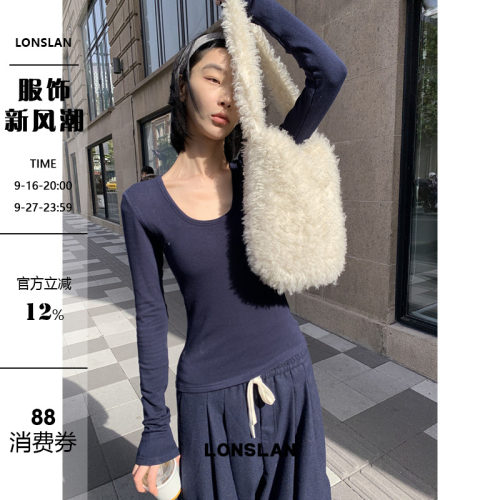 LONSLAN 2025冬季新款 磨毛带胸垫长袖打底T