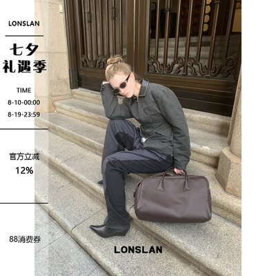 LONSLAN 24WINTER 12/9 20:00NEW收腰夹棉皮领拼接工装棉服外套