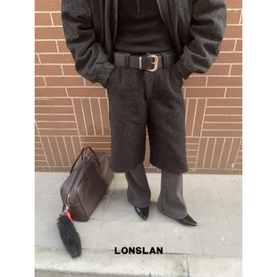 24WINTER 00NEW毛呢拼接针织假两件喇叭阔腿裤 LONSLAN