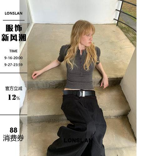 LONSLAN 2026AW圆领半开襟系口中袖打底T