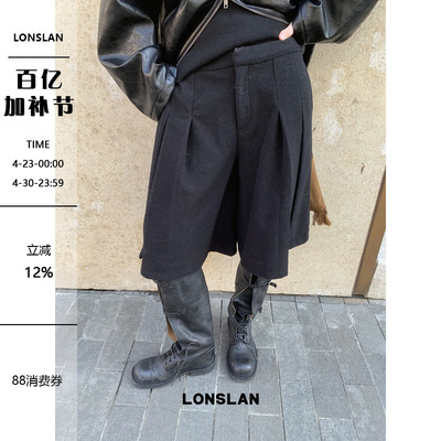 LONSLAN 24WINTER 12/9 20:00NEW收褶针织呢子中裤