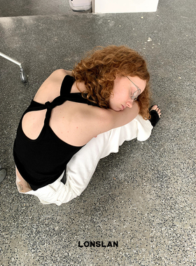 LONSLAN 2024春夏新款小众设计后背扭结交叉背心上衣