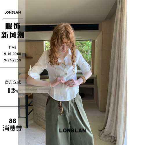 LONSLAN 2026 SUMMER 袖口翻折短袖棉麻衬衫