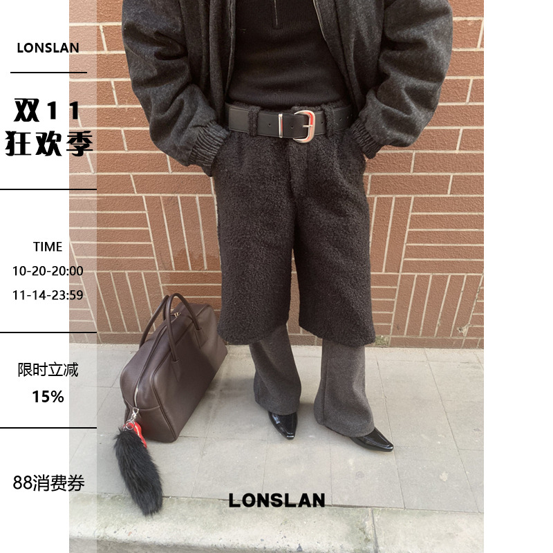 LONSLAN 24WINTER 12/9 20:00NEW毛呢拼接针织假两件喇叭阔腿裤