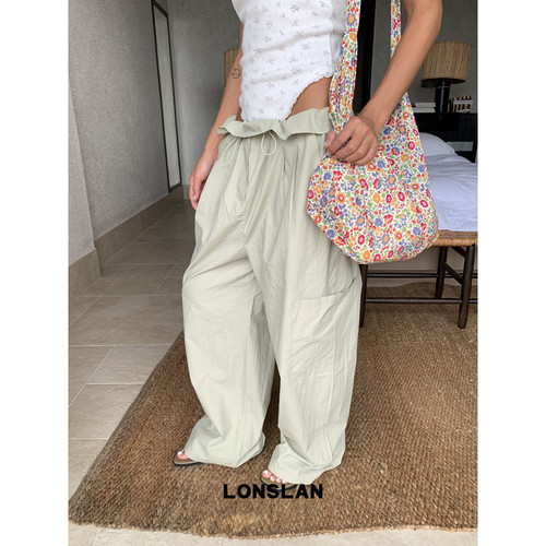 LONSLAN 26SUMMER抽绳可调节花边腰头口袋薄款工装裤