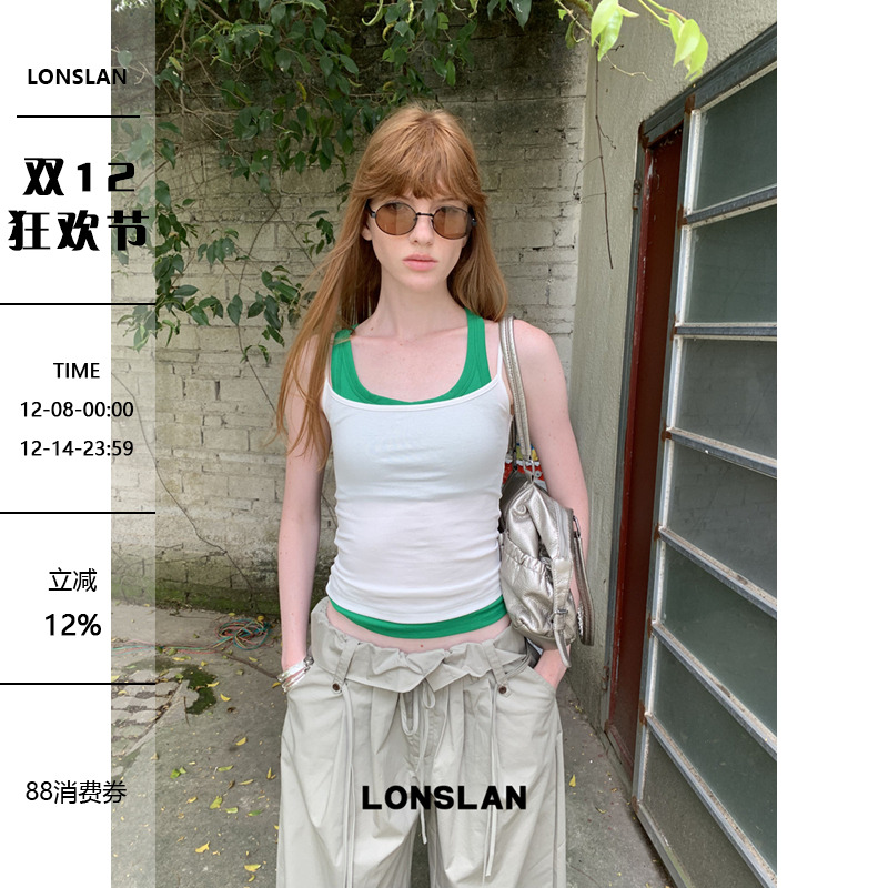 LONSLAN25SUMMER 假两件拼色背心