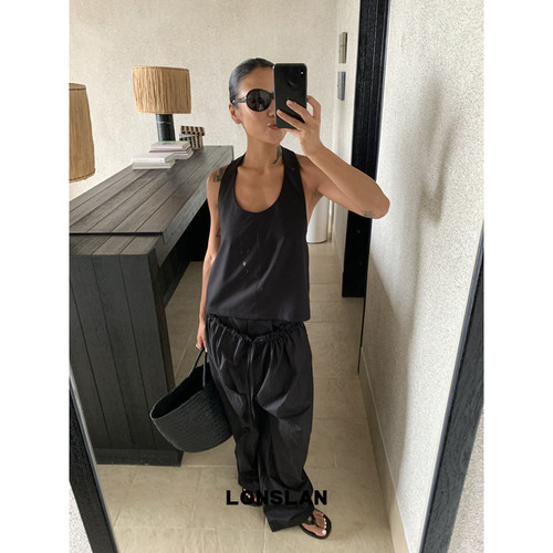 LONSLAN 26SUMMER挂脖西装背心+抽绳设计阔腿休闲裤套装