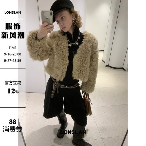 LONSLAN 24WINTER 12/9 20:00NEW短款卷毛皮草外套
